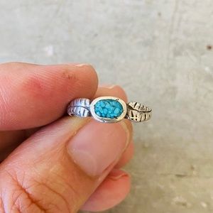 ♥️ Southwestern Style ♥️ Vintage Sterling Silver & Turquoise Chip Inlay Ring